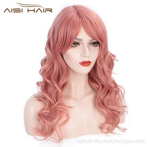 Aisi Hair Pink Lady Collection Heat Resistant Synthetic Fiber Wigs Long Curly Women Cosplay Wigs Long Wavy Wigs for Women